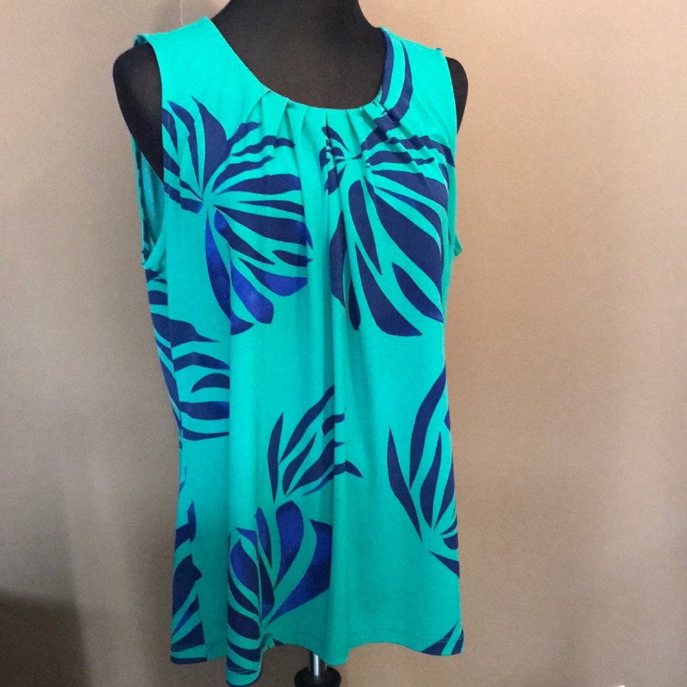 Tropical print sleeveless blouse